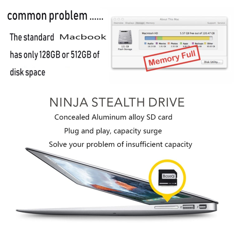 BASEQI Hidden Aluminum Alloy SD Card Case for MacBook Air 13.3 inch Laptops - Card Case by PMC Jewellery | Online Shopping South Africa | PMC Jewellery | Buy Now Pay Later Mobicred