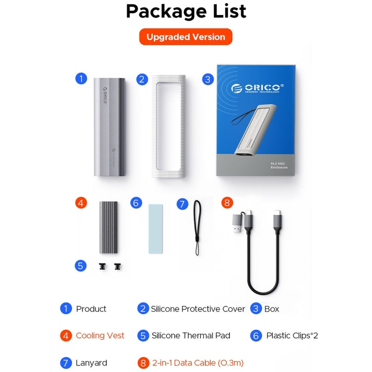 ORICO AXM2-G2-V1-GY-BP M.2 NVMe SSD Enclosure with Silicone Protective Case & Type-C+USB Cable - HDD Enclosure by ORICO | Online Shopping South Africa | PMC TechLife