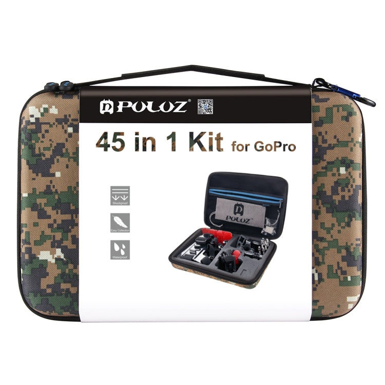 PULUZ 45 in 1 Accessories Ultimate Combo Kits with Camouflage EVA Case (Chest Strap + Suction Cup Mount + 3-Way Pivot Arms + J-Hook Buckle + Wrist Strap + Helmet Strap + Surface Mounts + Tripod Adapte ...  for GoPro, Insta360, DJI and Other Action Cameras - free shipping - PMC TechLife - Order now!