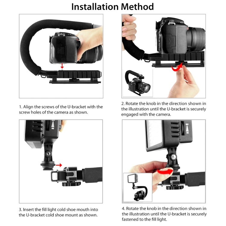 PULUZ U/C Shape Portable Handheld DV Bracket Stabilizer + LED Fill Light Kit with Cold Shoe Tripod Head for All SLR Cameras and Home DV Camera - free shipping - PMC TechLife - Order now!