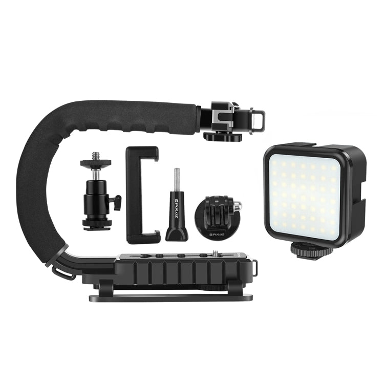 PULUZ U/C Shape Portable Handheld DV Bracket Stabilizer + LED Fill Light Kit with Cold Shoe Tripod Head for All SLR Cameras and Home DV Camera - free shipping - PMC TechLife - Order now!