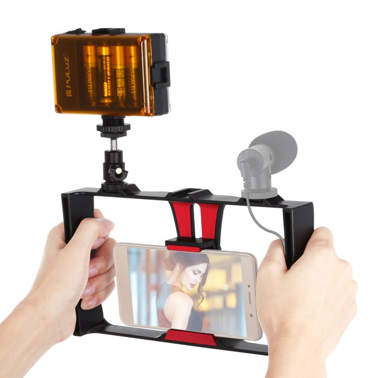 PULUZ 2 in 1 Vlogging Live Broadcast LED Selfie Light Smartphone Video Rig Kits with Cold Shoe Tripod Head for iPhone, Galaxy, Huawei, Xiaomi, HTC, LG, Google, and Other Smartphones(Red) - free shipping - PMC TechLife - Order now!