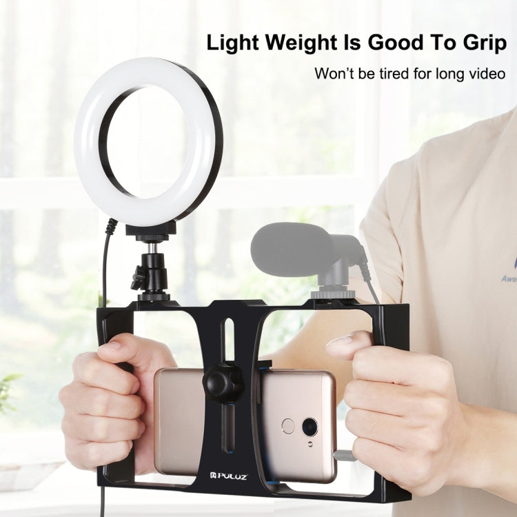 PULUZ 2 in 1 Vlogging Live Broadcast Smartphone Video Rig + 4.7 inch 12cm Ring LED Selfie Light Kits with Cold Shoe Tripod Head for iPhone, Galaxy, Huawei, Xiaomi, HTC, LG, Google, and Other Smartphones(Blue) - Camera Cage by PULUZ | Online Shopping South Africa | PMC TechLife | Buy Now Pay Later Mobicred