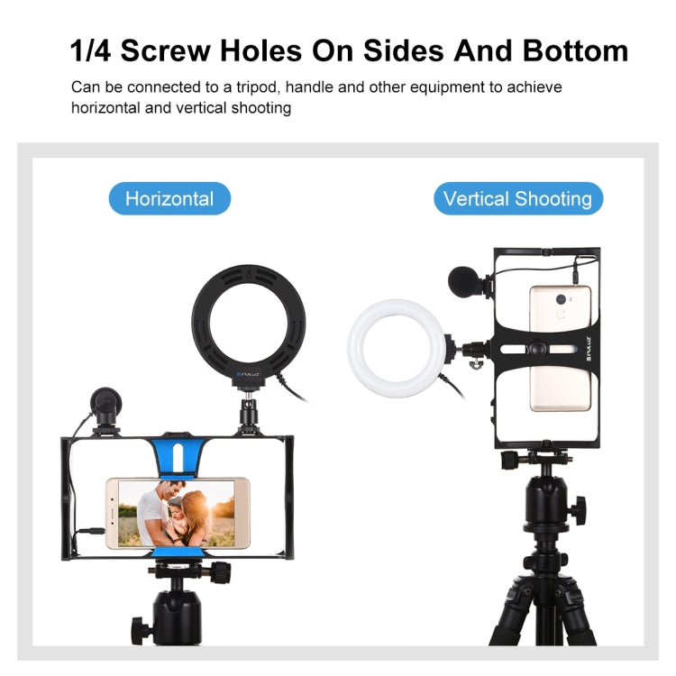 PULUZ 3 in 1 Vlogging Live Broadcast Smartphone Video Rig + Microphone +  4.7 inch 12cm Ring LED Selfie Light Kits with Cold Shoe Tripod Head for iPhone, Galaxy, Huawei, Xiaomi, HTC, LG, Google, and Other Smartphones(Blue) - free shipping - PMC TechLife - Order now!