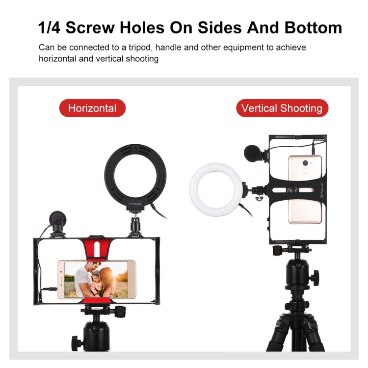 PULUZ 3 in 1 Vlogging Live Broadcast Smartphone Video Rig + Microphone +  4.7 inch 12cm Ring LED Selfie Light Kits with Cold Shoe Tripod Head for iPhone, Galaxy, Huawei, Xiaomi, HTC, LG, Google, and Other Smartphones(Red) - Camera Cage by PULUZ | Online Shopping South Africa | PMC TechLife | Buy Now Pay Later Mobicred
