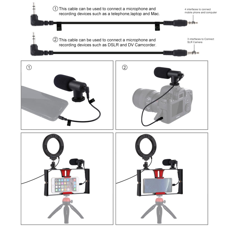 PULUZ 3 in 1 Vlogging Live Broadcast Smartphone Video Rig + Microphone +  4.7 inch 12cm Ring LED Selfie Light Kits with Cold Shoe Tripod Head for iPhone, Galaxy, Huawei, Xiaomi, HTC, LG, Google, and Other Smartphones(Red) - Camera Cage by PULUZ | Online Shopping South Africa | PMC TechLife | Buy Now Pay Later Mobicred