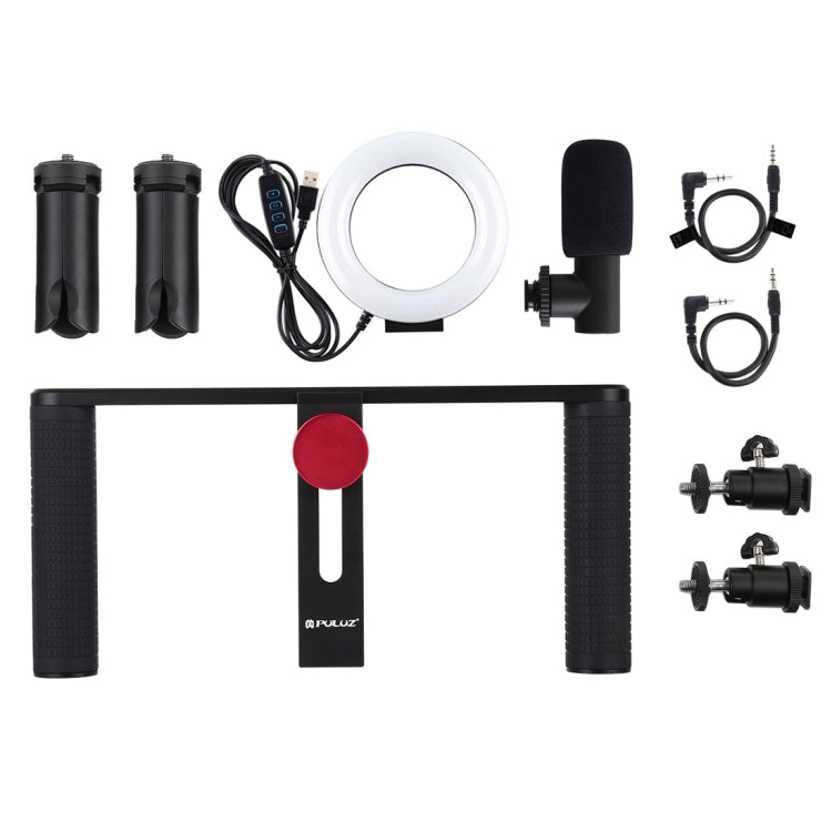 PULUZ 4 in 1 Vlogging Live Broadcast 4.7 inch 12cm Ring LED Selfie Light Smartphone Video Rig Handle Stabilizer Aluminum Bracket Kits with Microphone + Tripod Mount + Cold Shoe Tripod Head - free shipping - PMC TechLife - Order now!