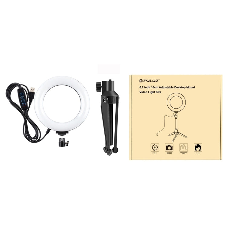 PULUZ 6.2 inch 16cm USB 3 Modes Dimmable LED Ring Vlogging Photography Video Lights + Desktop Tripod Holder with Cold Shoe Tripod Ball Head - Ring Light by PULUZ | Online Shopping South Africa | PMC TechLife | Buy Now Pay Later Mobicred