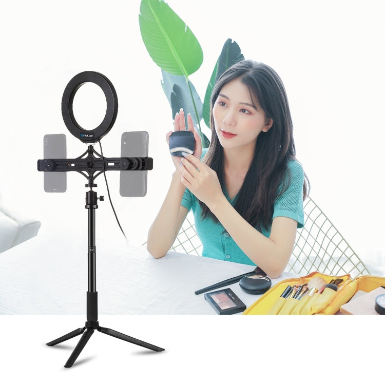 PULUZ Tripod Mount +  Extension Rod + Live Broadcast Dual Phone Bracket + 6.2 inch 16cm LED Ring Vlogging Video Light Kits - free shipping - PMC Jewellery - Order now!