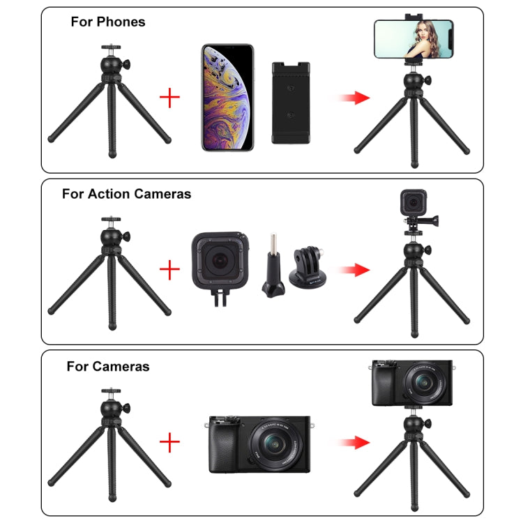 PULUZ Mini Octopus Flexible Tripod Holder with Ball Head & Phone Clamp + Tripod Mount Adapter & Long Screw for SLR Cameras, GoPro, Cellphone, Size: 25cmx4.5cm - Portable Mini Tripod by PULUZ | Online Shopping South Africa | PMC TechLife | Buy Now Pay Later Mobicred