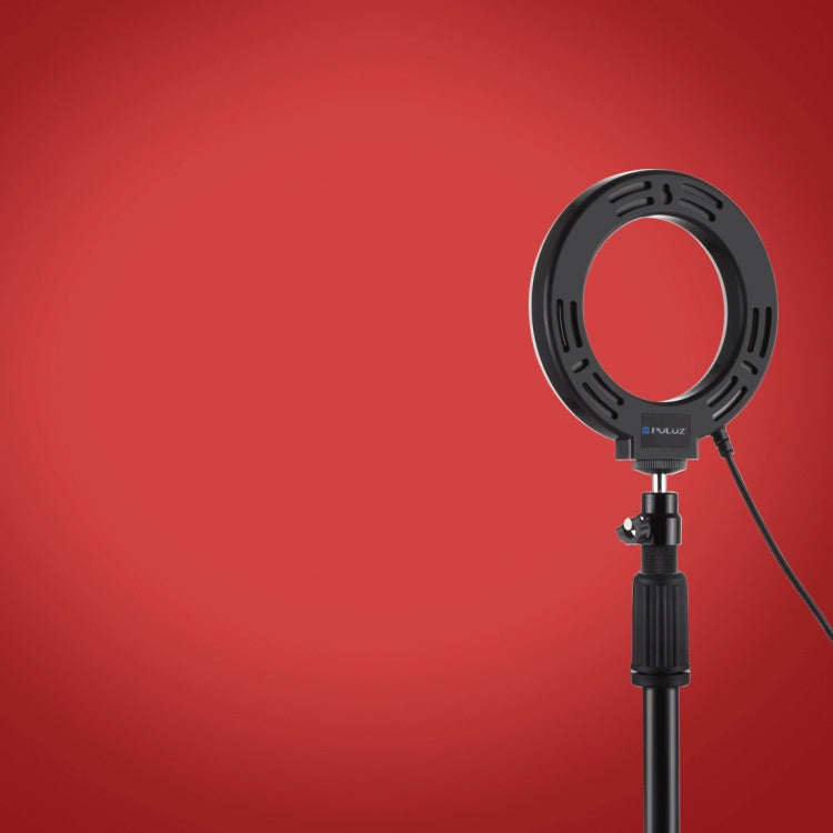 PULUZ 4.7 inch 12cm Curved Surface Ring Light + Round Base Desktop Mount USB 10 Modes 8 Colors RGBW Dimmable LED Ring Selfie Beauty Vlogging Photography Video Lights with Cold Shoe Tripod Ball Head(Black) - free shipping - PMC Jewellery - Order now!
