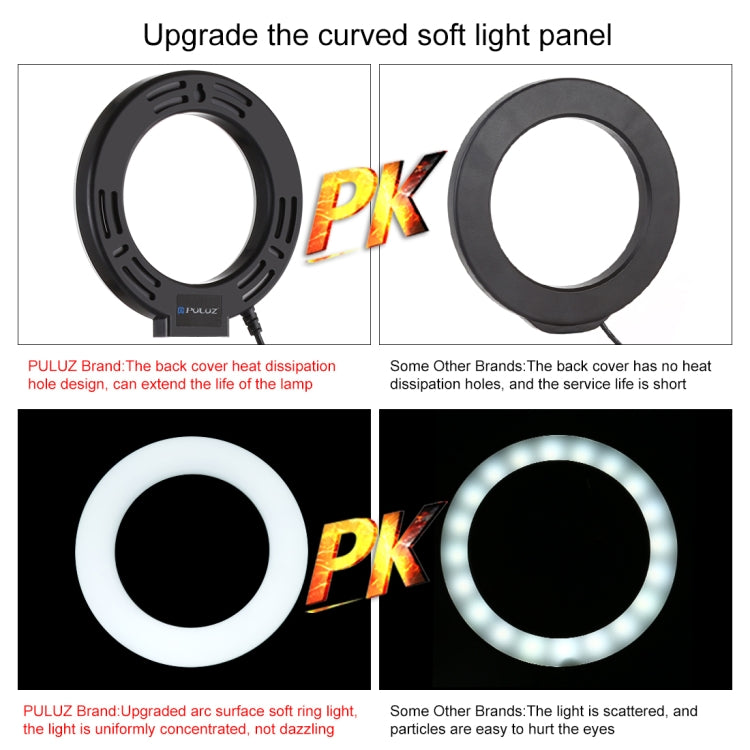 PULUZ 4.7 inch 12cm Curved Surface Ring Light + Round Base Desktop Mount USB 10 Modes 8 Colors RGBW Dimmable LED Ring Selfie Beauty Vlogging Photography Video Lights with Cold Shoe Tripod Ball Head(Black) - free shipping - PMC Jewellery - Order now!