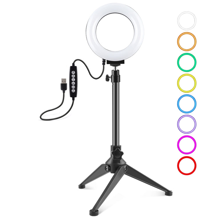 PULUZ 4.7 inch 12cm USB 10 Modes 8 Colors RGBW Dimmable LED Ring Vlogging Photography Video Lights + Desktop Tripod  Mount with Cold Shoe Tripod Ball Head(Black) - free shipping - PMC Jewellery - Order now!