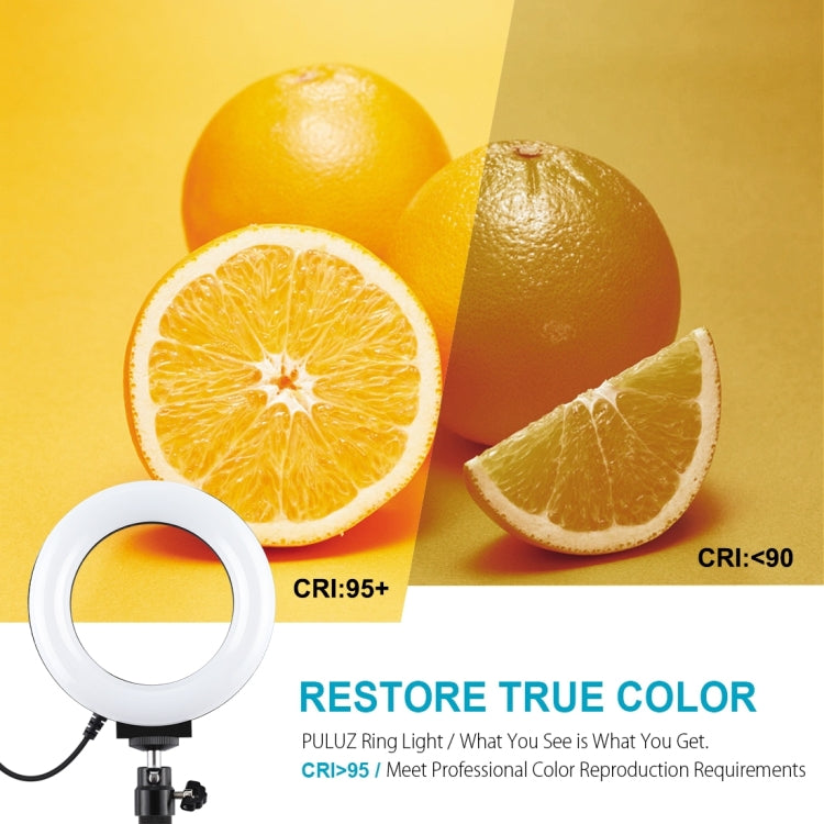 PULUZ 4.7 inch 12cm USB 10 Modes 8 Colors RGBW Dimmable LED Ring Vlogging Photography Video Lights + Desktop Tripod  Mount with Cold Shoe Tripod Ball Head(Black) - free shipping - PMC Jewellery - Order now!