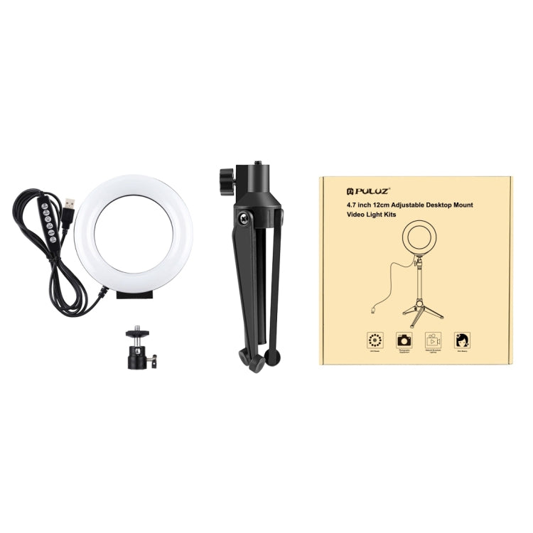PULUZ 4.7 inch 12cm USB 10 Modes 8 Colors RGBW Dimmable LED Ring Vlogging Photography Video Lights + Desktop Tripod  Mount with Cold Shoe Tripod Ball Head(Black) - free shipping - PMC Jewellery - Order now!