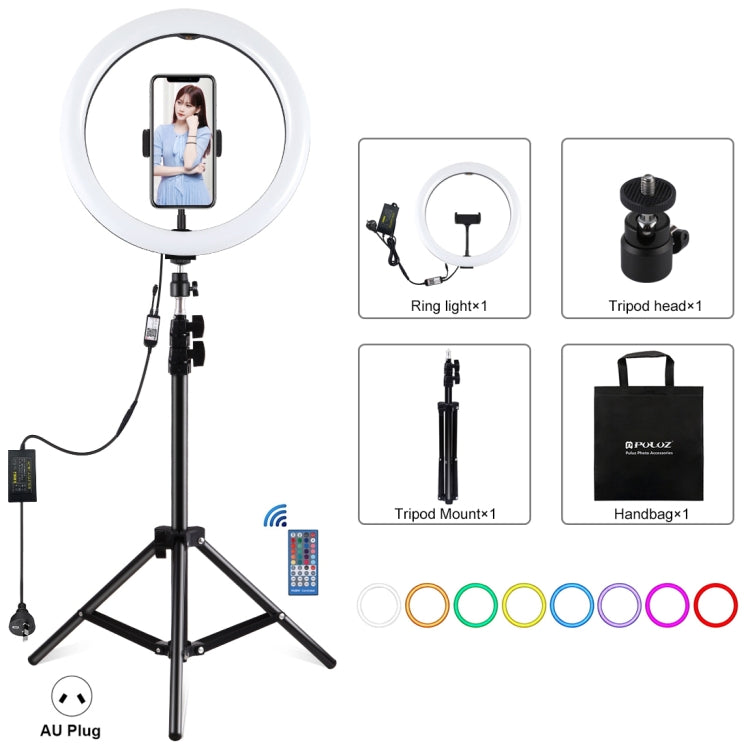 PULUZ 11.8 inch 30cm RGB Light 1.1m Tripod Mount Dimmable LED Ring Vlogging Selfie Photography Video Lights Live Broadcast Kits with Cold Shoe Tripod Ball Head & Phone Clamp(AU Plug) - free shipping - PMC Jewellery - Order now!