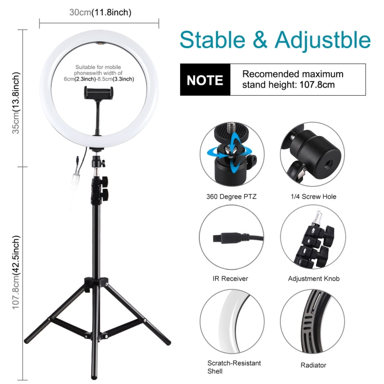 PULUZ 11.8 inch 30cm RGB Light 1.1m Tripod Mount Dimmable LED Ring Vlogging Selfie Photography Video Lights Live Broadcast Kits with Cold Shoe Tripod Ball Head & Phone Clamp(AU Plug) - free shipping - PMC Jewellery - Order now!