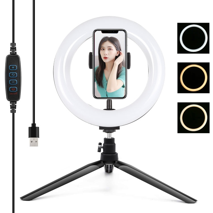 PULUZ 7.9 inch 20cm Light + Desktop Tripod Mount USB 3 Modes Dimmable Dual Color Temperature LED Curved Light Ring Vlogging Selfie Beauty Photography Video Lights with Phone Clamp(Black) - Ring Light by PULUZ | Online Shopping South Africa | PMC TechLife | Buy Now Pay Later Mobicred