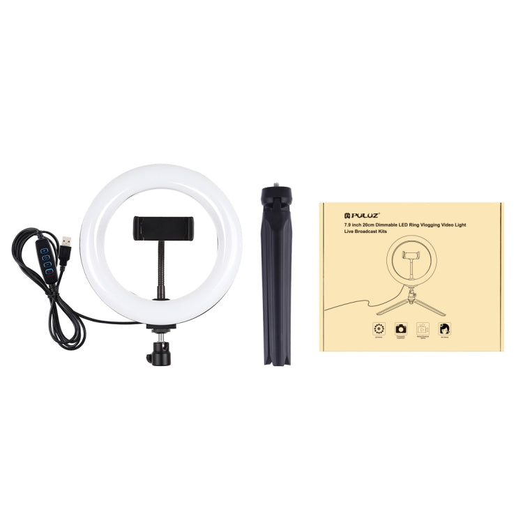 PULUZ 7.9 inch 20cm Light + Desktop Tripod Mount USB 3 Modes Dimmable Dual Color Temperature LED Curved Light Ring Vlogging Selfie Beauty Photography Video Lights with Phone Clamp(Black) - Ring Light by PULUZ | Online Shopping South Africa | PMC TechLife | Buy Now Pay Later Mobicred