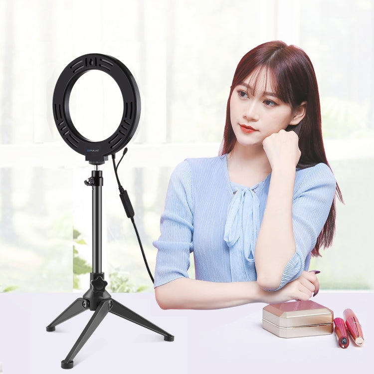 PULUZ 6.2 inch 16cm RGBW Light + Desktop Tripod Mount + USB Dimmable LED Ring Vlogging Photography Video Lights with Cold Shoe Tripod Ball Head & Remote Control(Black) - free shipping - PMC Jewellery - Order now!