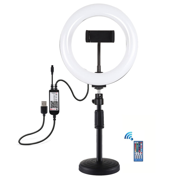 PULUZ 7.9 inch 20cm RGBW Light + Round Base Desktop Mount Dimmable LED Dual Color Temperature LED Curved Light Ring Vlogging Selfie Photography Video Lights with Phone Clamp(Black) - free shipping - PMC Jewellery - Order now!