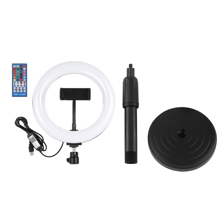 PULUZ 7.9 inch 20cm RGBW Light + Round Base Desktop Mount Dimmable LED Dual Color Temperature LED Curved Light Ring Vlogging Selfie Photography Video Lights with Phone Clamp(Black) - free shipping - PMC Jewellery - Order now!