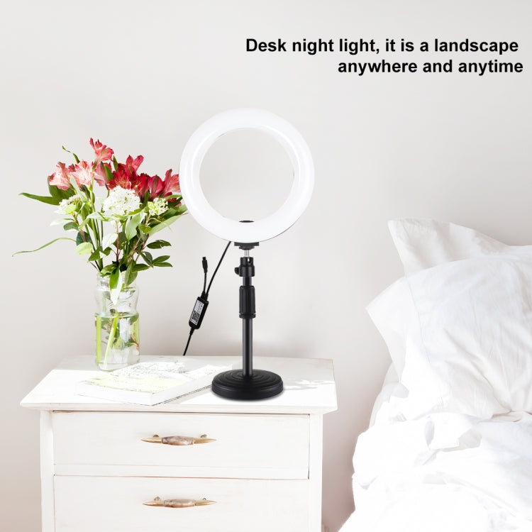 PULUZ 7.9 inch 20cm RGBW Light + Round Base Desktop Mount Dimmable LED Dual Color Temperature LED Curved Light Ring Vlogging Selfie Photography Video Lights with Phone Clamp(Black) - free shipping - PMC Jewellery - Order now!