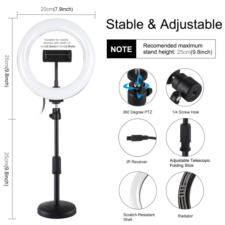 PULUZ 7.9 inch 20cm RGBW Light + Round Base Desktop Mount Dimmable LED Dual Color Temperature LED Curved Light Ring Vlogging Selfie Photography Video Lights with Phone Clamp(Black) - free shipping - PMC Jewellery - Order now!