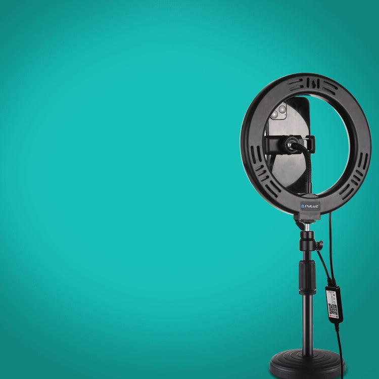 PULUZ 7.9 inch 20cm RGBW Light + Round Base Desktop Mount Dimmable LED Dual Color Temperature LED Curved Light Ring Vlogging Selfie Photography Video Lights with Phone Clamp(Black) - free shipping - PMC Jewellery - Order now!