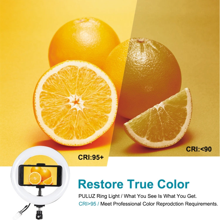 PULUZ 7.9 inch 20cm RGBW Light + Round Base Desktop Mount Dimmable LED Dual Color Temperature LED Curved Light Ring Vlogging Selfie Photography Video Lights with Phone Clamp(Black) - free shipping - PMC Jewellery - Order now!