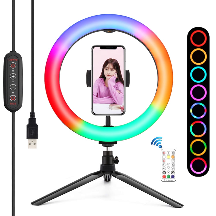 PULUZ 10.2 inch 26cm Marquee LED RGBWW Selfie Beauty Light + Desktop Tripod Mount 168 LED Dual-color Temperature Dimmable Ring Vlogging Photography Video Lights with Cold Shoe Tripod Ball Head & Remote Control & Phone Clamp(Black) - free shipping - PMC Jewellery - Order now!