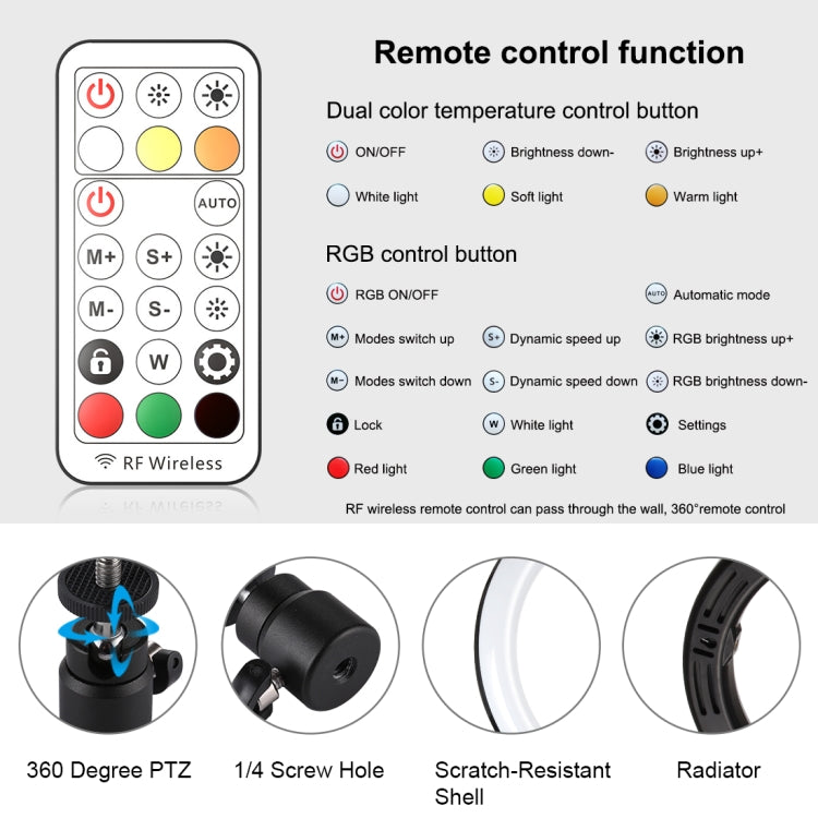 PULUZ 10.2 inch 26cm Marquee LED RGBWW Selfie Beauty Light + Desktop Tripod Mount 168 LED Dual-color Temperature Dimmable Ring Vlogging Photography Video Lights with Cold Shoe Tripod Ball Head & Remote Control & Phone Clamp(Black) - free shipping - PMC Jewellery - Order now!