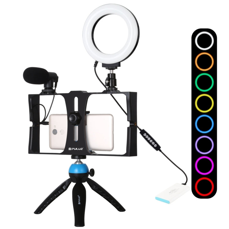 PULUZ 4 in 1 Vlogging Live Broadcast Smartphone Video Rig + 4.7 inch 12cm RGBW Ring LED Selfie Light + Microphone + Pocket Tripod Mount Kits with Cold Shoe Tripod Head(Blue) - free shipping - PMC TechLife - Order now!