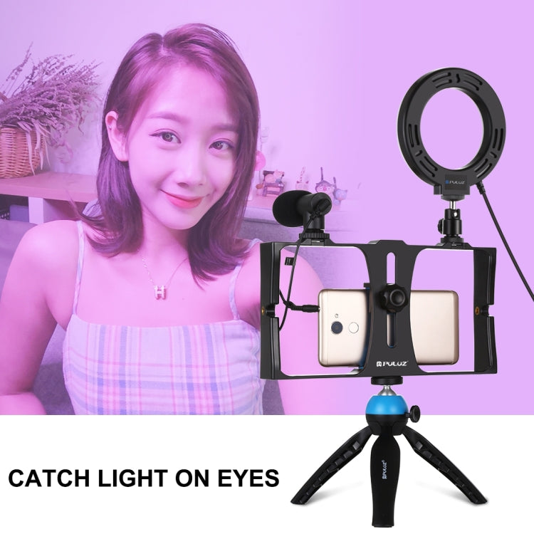 PULUZ 4 in 1 Vlogging Live Broadcast Smartphone Video Rig + 4.7 inch 12cm RGBW Ring LED Selfie Light + Microphone + Pocket Tripod Mount Kits with Cold Shoe Tripod Head(Blue) - free shipping - PMC TechLife - Order now!