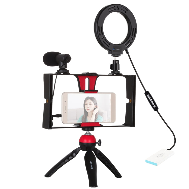 PULUZ 4 in 1 Vlogging Live Broadcast Smartphone Video Rig + 4.7 inch 12cm RGBW Ring LED Selfie Light + Microphone + Pocket Tripod Mount Kits with Cold Shoe Tripod Head(Red) - free shipping - PMC TechLife - Order now!