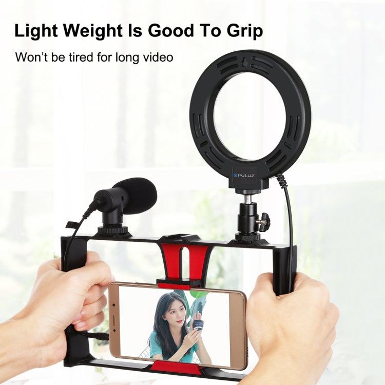 PULUZ 4 in 1 Vlogging Live Broadcast Smartphone Video Rig + 4.7 inch 12cm RGBW Ring LED Selfie Light + Microphone + Pocket Tripod Mount Kits with Cold Shoe Tripod Head(Red) - free shipping - PMC TechLife - Order now!