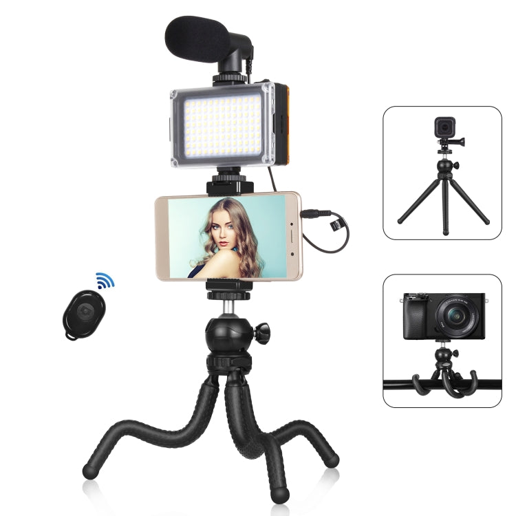 PULUZ  4 in 1 Vlogging Live Mini Octopus Bracket Kit + Studio Light + Microphone + Phone Clamp Kits(Black) - free shipping - PMC TechLife - Order now!