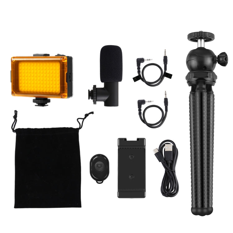 PULUZ  4 in 1 Vlogging Live Mini Octopus Bracket Kit + Studio Light + Microphone + Phone Clamp Kits(Black) - free shipping - PMC TechLife - Order now!