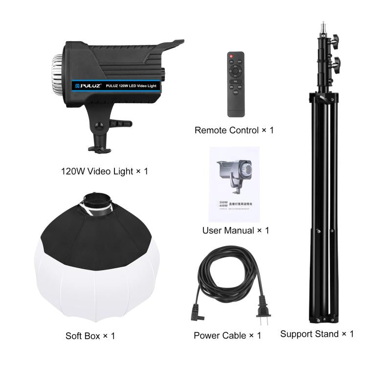 PULUZ 220V 120W Studio Video Light + 2.8m Light Holder + 65cm Foldable Lantern Softbox Photography Kit(US Plug) - free shipping - PMC TechLife - Order now!