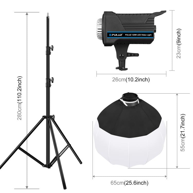 PULUZ 220V 120W Studio Video Light + 2.8m Light Holder + 65cm Foldable Lantern Softbox Photography Kit(US Plug) - free shipping - PMC TechLife - Order now!