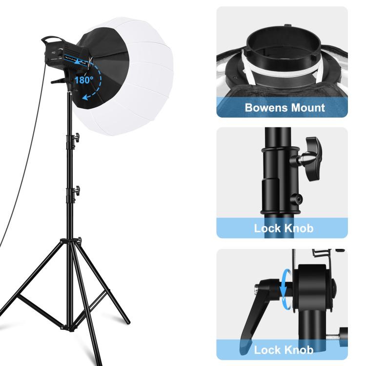 PULUZ 220V 120W Studio Video Light + 2.8m Light Holder + 65cm Foldable Lantern Softbox Photography Kit(US Plug) - free shipping - PMC TechLife - Order now!