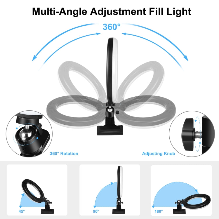 PULUZ 7.9 inch 20cm Ring Selfie Light + Monitor Clip 3 Modes USB Dimmable Dual Color Temperature LED Curved Vlogging Photography Video Lights Kits with Phone Clamp(Black) - Ring Light by PULUZ | Online Shopping South Africa | PMC TechLife | Buy Now Pay Later Mobicred