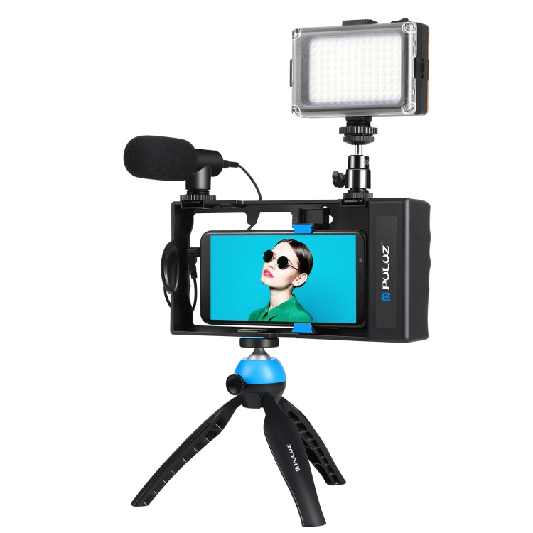 PULUZ 4 in 1 Bluetooth Handheld Vlogging Live Broadcast LED Selfie Light Smartphone Video Rig Kits with Microphone + Tripod Mount + Cold Shoe Tripod Head for iPhone, Galaxy, Huawei, Xiaomi, HTC, LG, Google, and Other Smartphones(Blue) - free shipping - PMC TechLife - Order now!