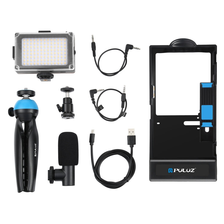 PULUZ 4 in 1 Bluetooth Handheld Vlogging Live Broadcast LED Selfie Light Smartphone Video Rig Kits with Microphone + Tripod Mount + Cold Shoe Tripod Head for iPhone, Galaxy, Huawei, Xiaomi, HTC, LG, Google, and Other Smartphones(Blue) - free shipping - PMC TechLife - Order now!