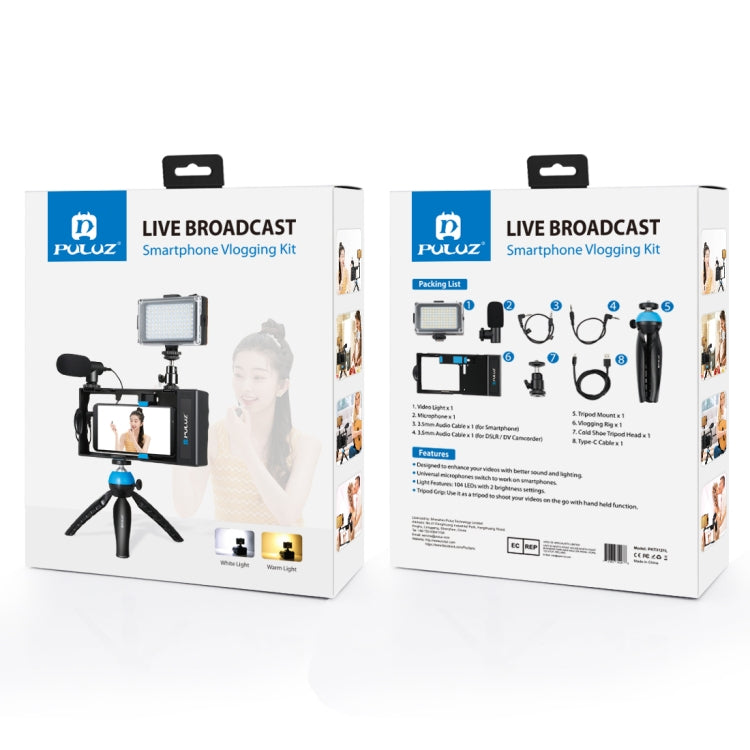 PULUZ 4 in 1 Bluetooth Handheld Vlogging Live Broadcast LED Selfie Light Smartphone Video Rig Kits with Microphone + Tripod Mount + Cold Shoe Tripod Head for iPhone, Galaxy, Huawei, Xiaomi, HTC, LG, Google, and Other Smartphones(Blue) - free shipping - PMC TechLife - Order now!