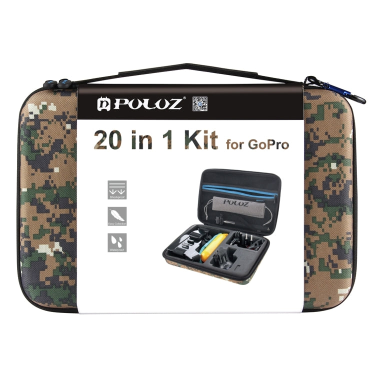 PULUZ 20 in 1 Accessories Combo Kit with Camouflage EVA Case (Chest Strap + Head Strap + Suction Cup Mount + 3-Way Pivot Arm + J-Hook Buckles + Extendable Monopod + Tripod Adapter + Bobber Hand Grip + ...  for GoPro, Insta360, DJI and Other Action Cameras -  by PULUZ | Online Shopping South Africa | PMC TechLife | Buy Now Pay Later Mobicred