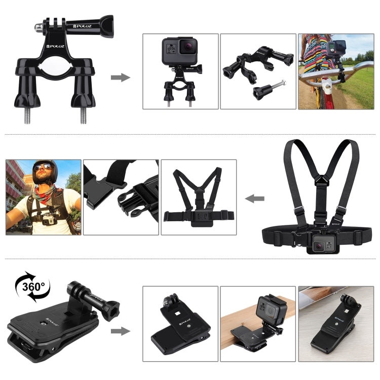 PULUZ 50 in 1 Accessories Total Ultimate Combo Kits with EVA Case (Chest Strap + Suction Cup Mount + 3-Way Pivot Arms + J-Hook Buckle + Wrist Strap + Helmet Strap + Extendable Monopod + Surface Mounts ...  for GoPro, Insta360, DJI and Other Action Cameras -  by PULUZ | Online Shopping South Africa | PMC TechLife | Buy Now Pay Later Mobicred