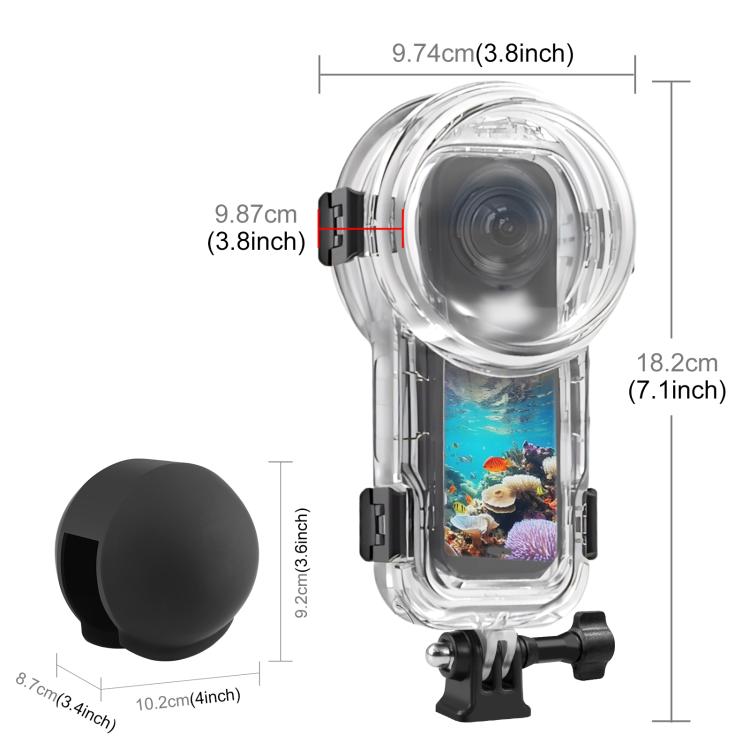 For Insta360 X5 PULUZ 60m Waterproof Sealed Diving Case with Silicone Lens Cover (Black) - free shipping - PMC TechLife - Order now!