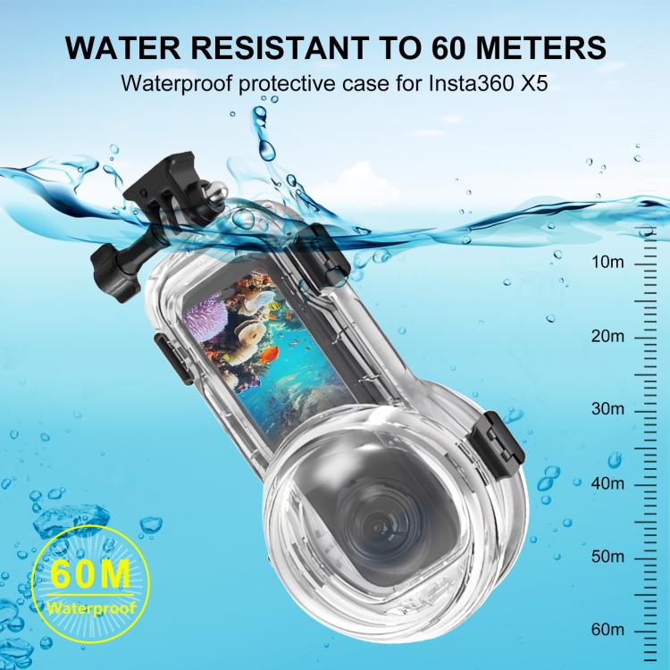 For Insta360 X5 PULUZ 60m Waterproof Sealed Diving Case with Silicone Lens Cover (Black) - free shipping - PMC TechLife - Order now!