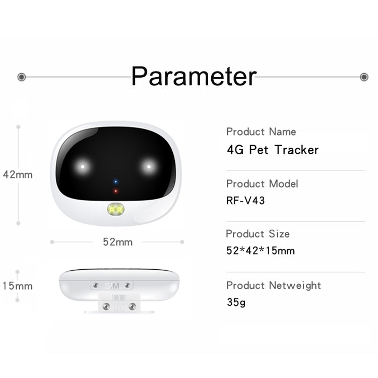 RF-V43 B Style IP67 Waterproof GPS + LBS + WiFi Pet Locator Pet Collar Tracking Device For North America/South America(White) - Pet Tracker by PMC TechLife | Online Shopping South Africa | PMC TechLife | Buy Now Pay Later Mobicred